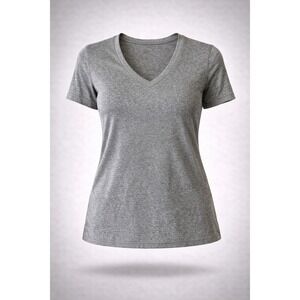 Nike Dri-FIT Women Heather Gray V-Neck Athletic Cut Training T-Shirt Large‎ L